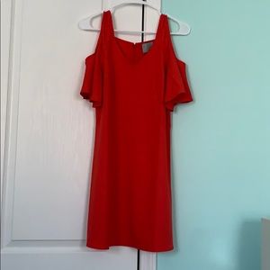 red peek a boo shoulder dress